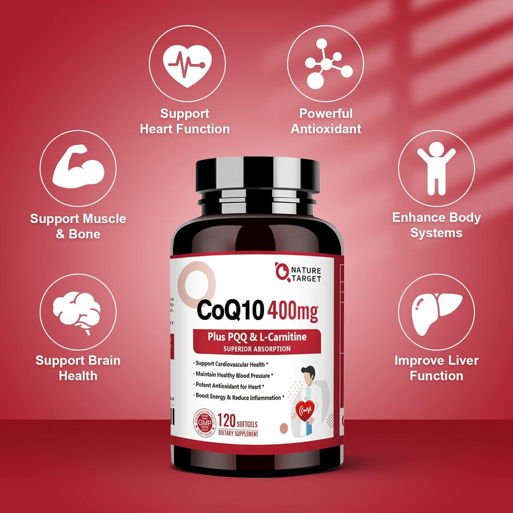 CoQ10-400mg with PQQ, Omega-3s & L-Carnitine, High Absorption Coenzyme-Q10 with BioPerine, 120 Servings B7480