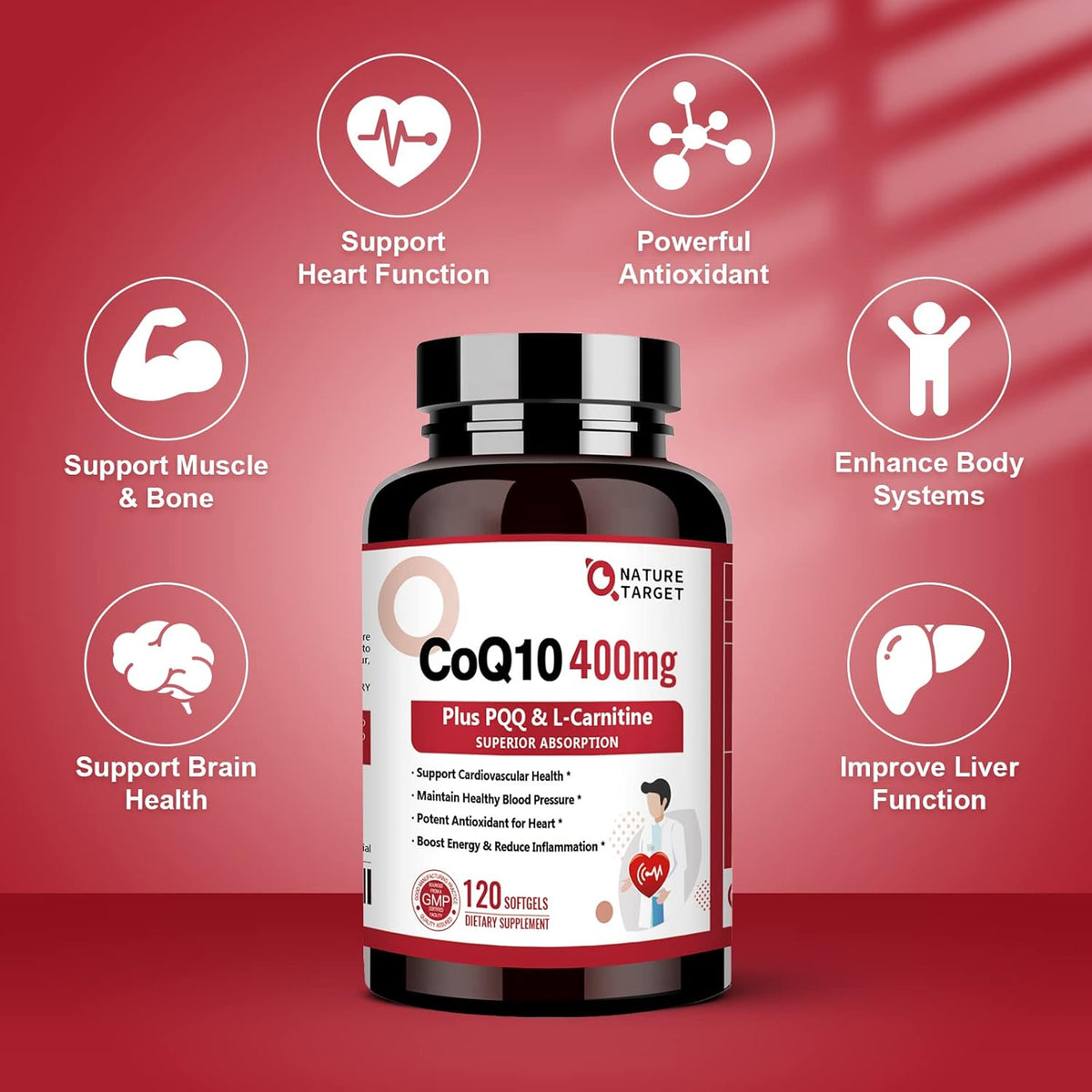 CoQ10-400mg with PQQ, Omega-3s & L-Carnitine, High Absorption Coenzyme-Q10 with BioPerine, 120 Servings B7480
