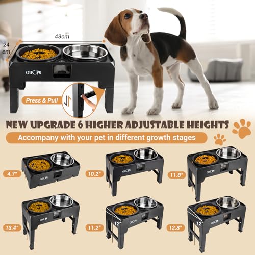 6 Height Adjustable Raised Dog Bowls with 2 Stainless Steel & 1 Slow Feeder Dog Food Bowls, Non-Slip Dog Food Stand with Catchment Drawer L79192