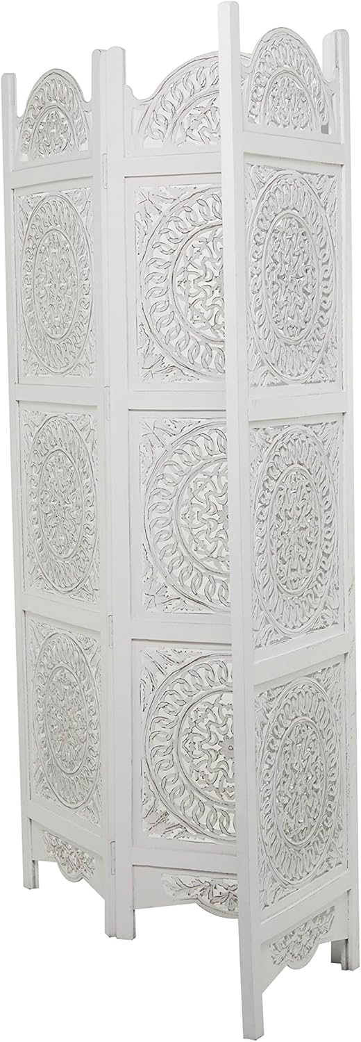 White 3 Panel Wood Room Divider Screen M2461