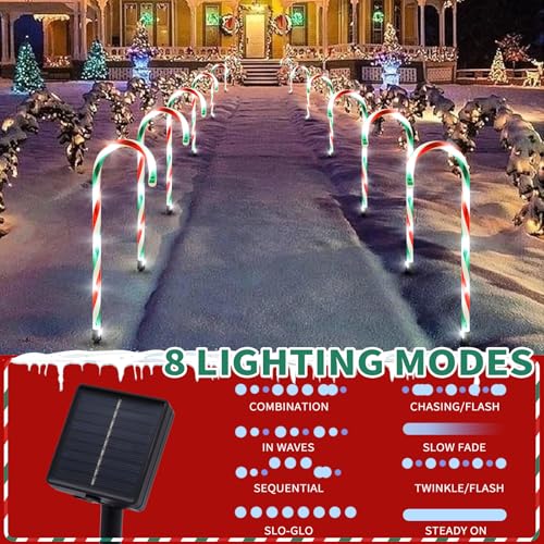 2PK 12 PCS 8 Modes Solar Candy Cane Lights 15FT J987