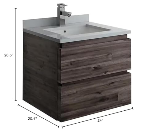 24 Inch Wall Hung Bathroom Vanity with Quartz Countertop and Ceramic Sink S451877