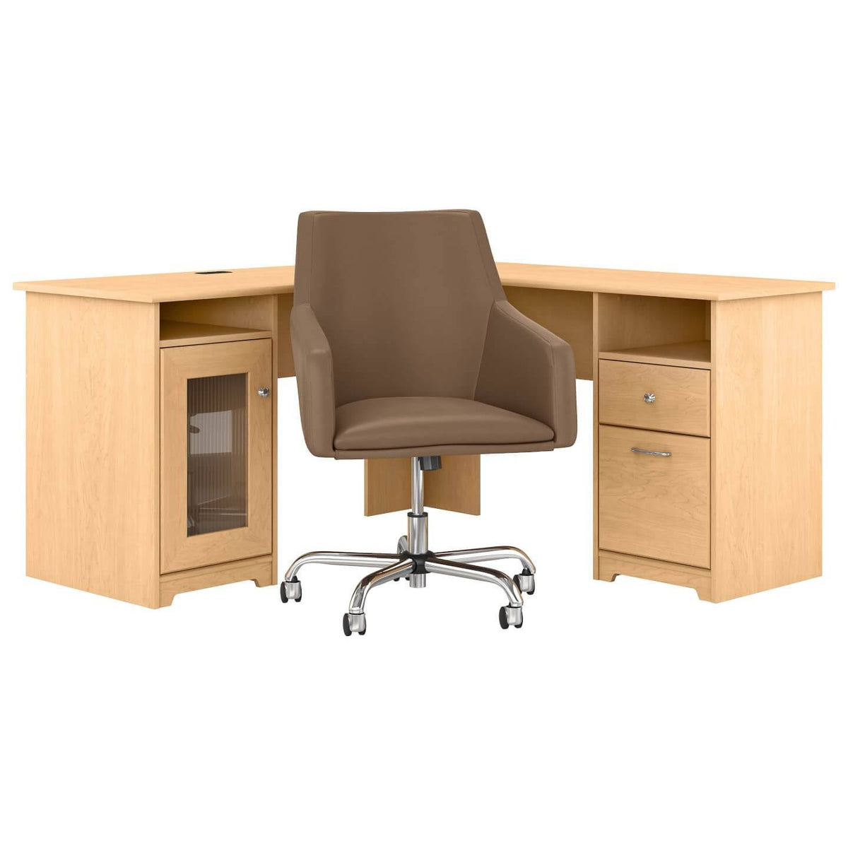 60W L Shaped Computer Desk with Mid Back Leather Box Chair in Modern Gray O502