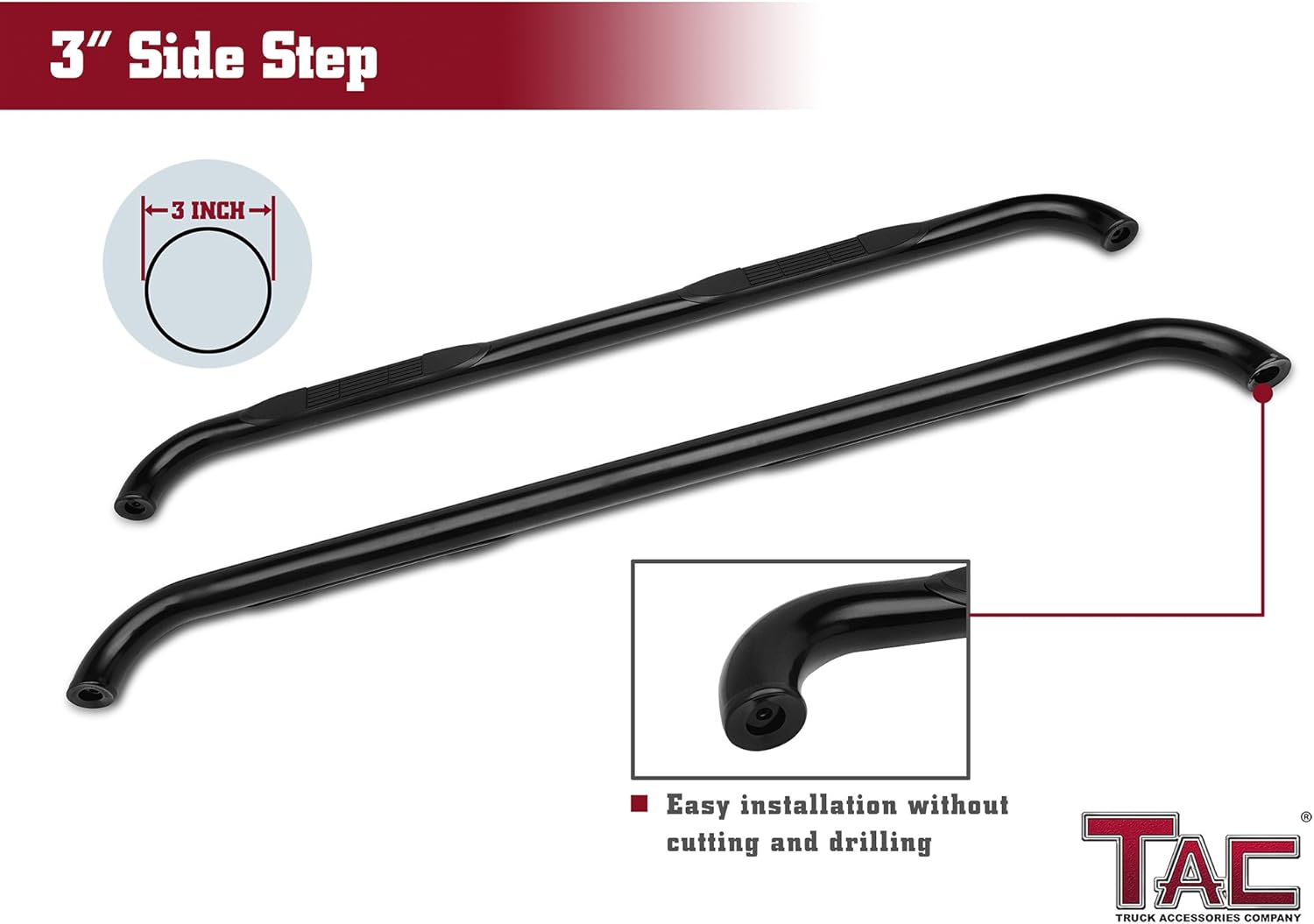 Black Side Bars Step Rails for Ford F250 F350 F450 F550 Super Duty Crew Cab Pickup Truck 3 inches 2Pcs E623