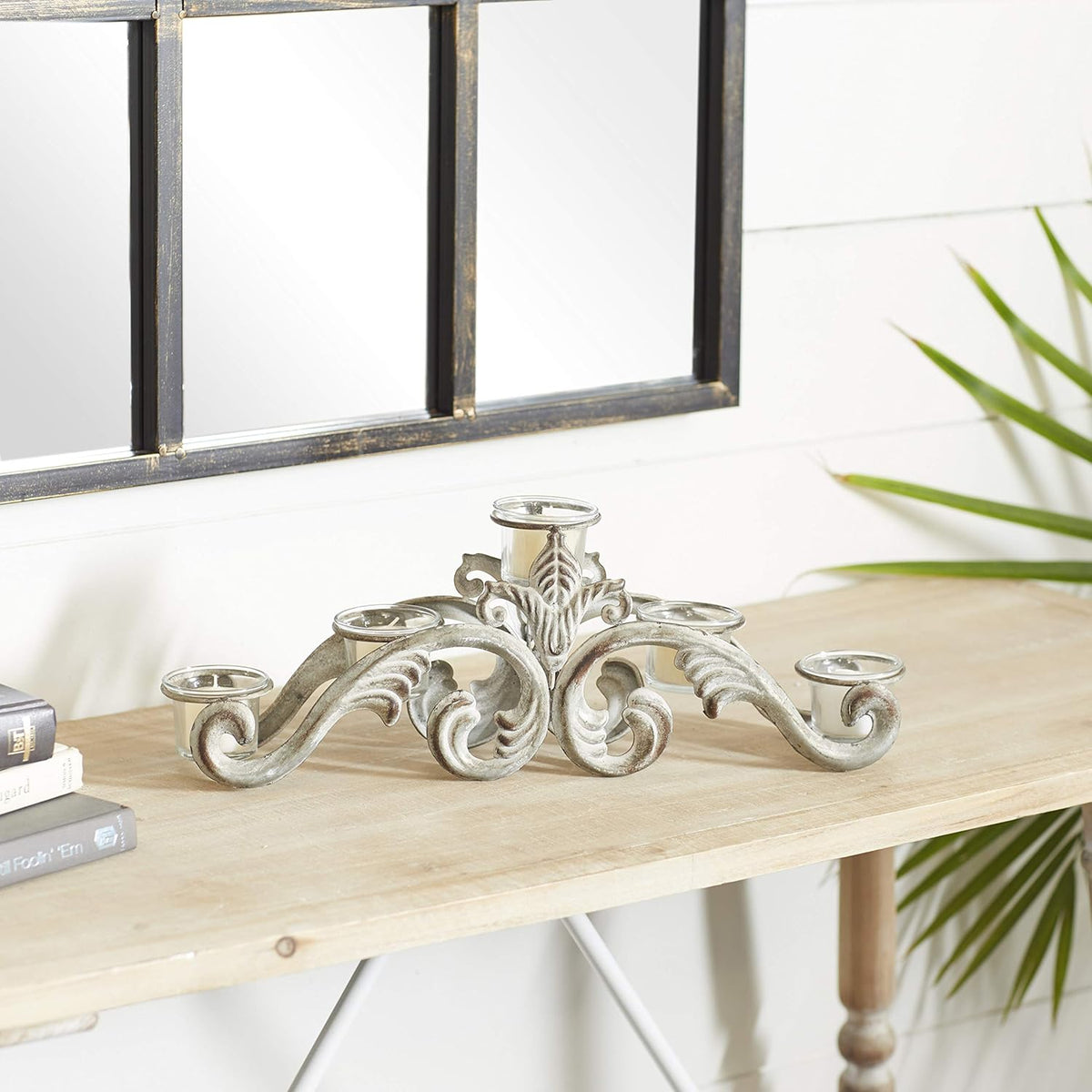 White Iron Candelabra Holds 10 Pillar Candle Holders H104