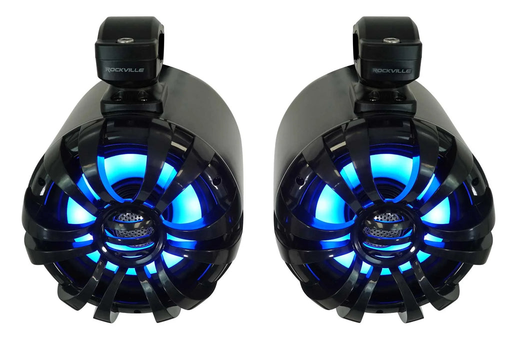 6.5" LED Swivel Black Marine Wakeboard Speakers with Receiver Amp Wires O352