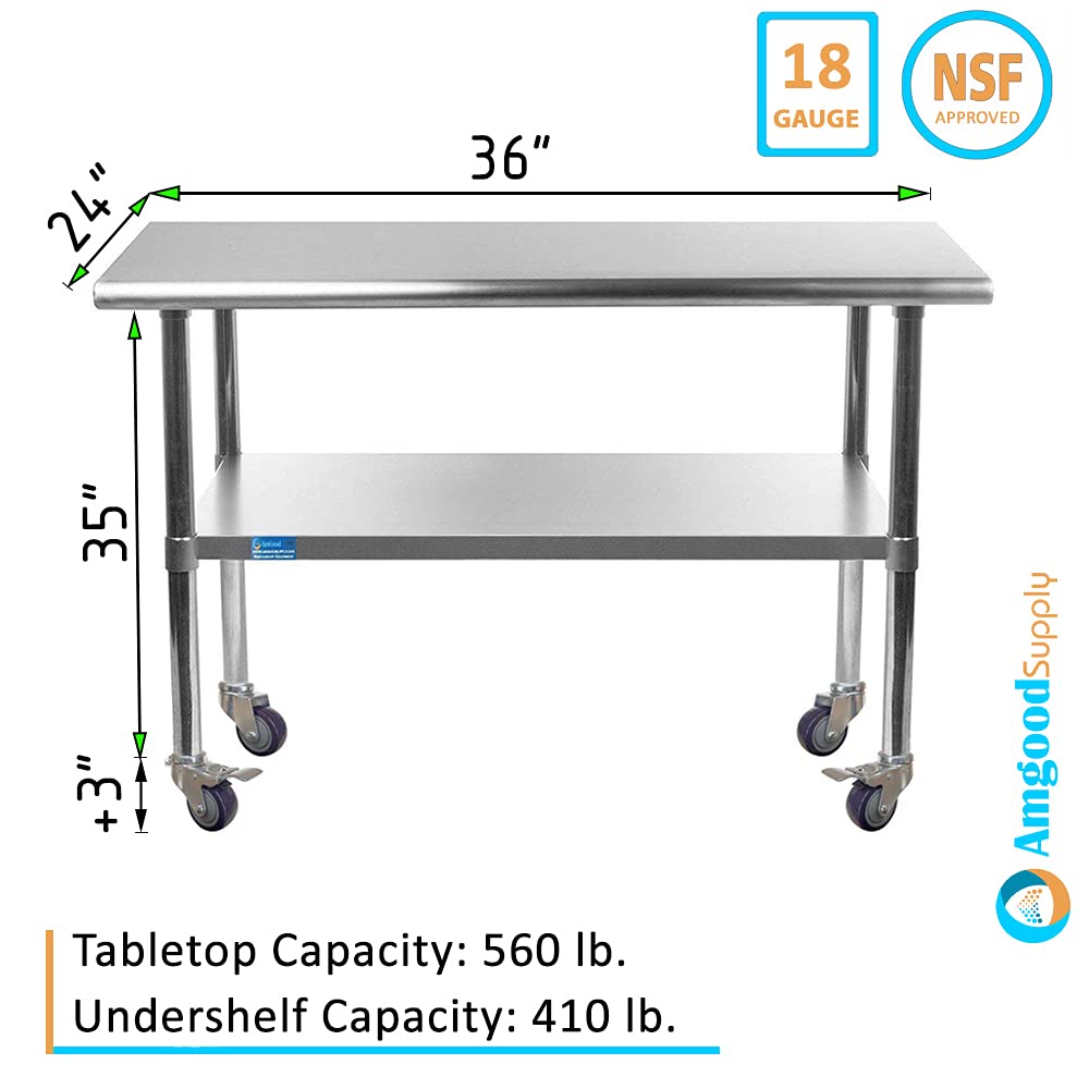 24 x 36 Stainless Steel Work Table with Casters D2625
