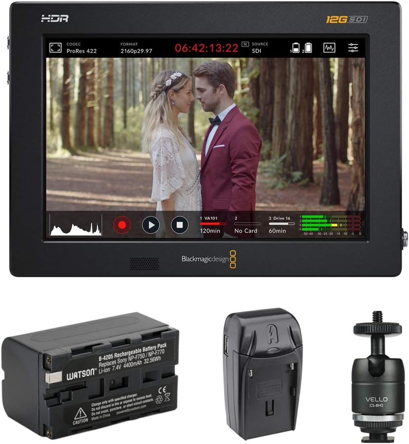 7" 12G-SDI/HDMI HDR Recording Monitor with NP-F770 Battery Pack, AC/DC Charger & Ball Head Bundle C40677
