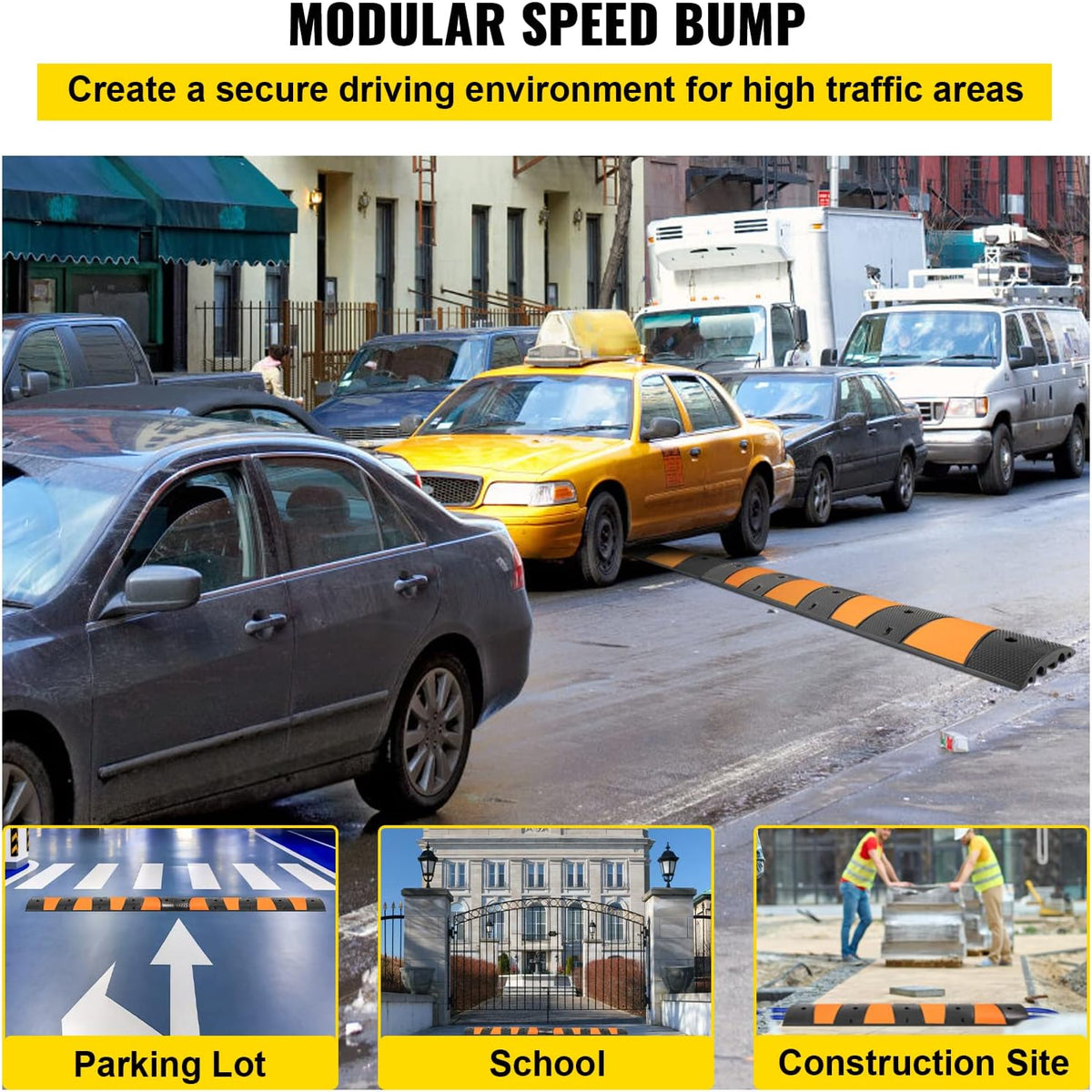 Rubber Speed Bump, 2 Pack, 72.8 Long Modular Speed Bump, 22000 LBS Load Capacity N856493
