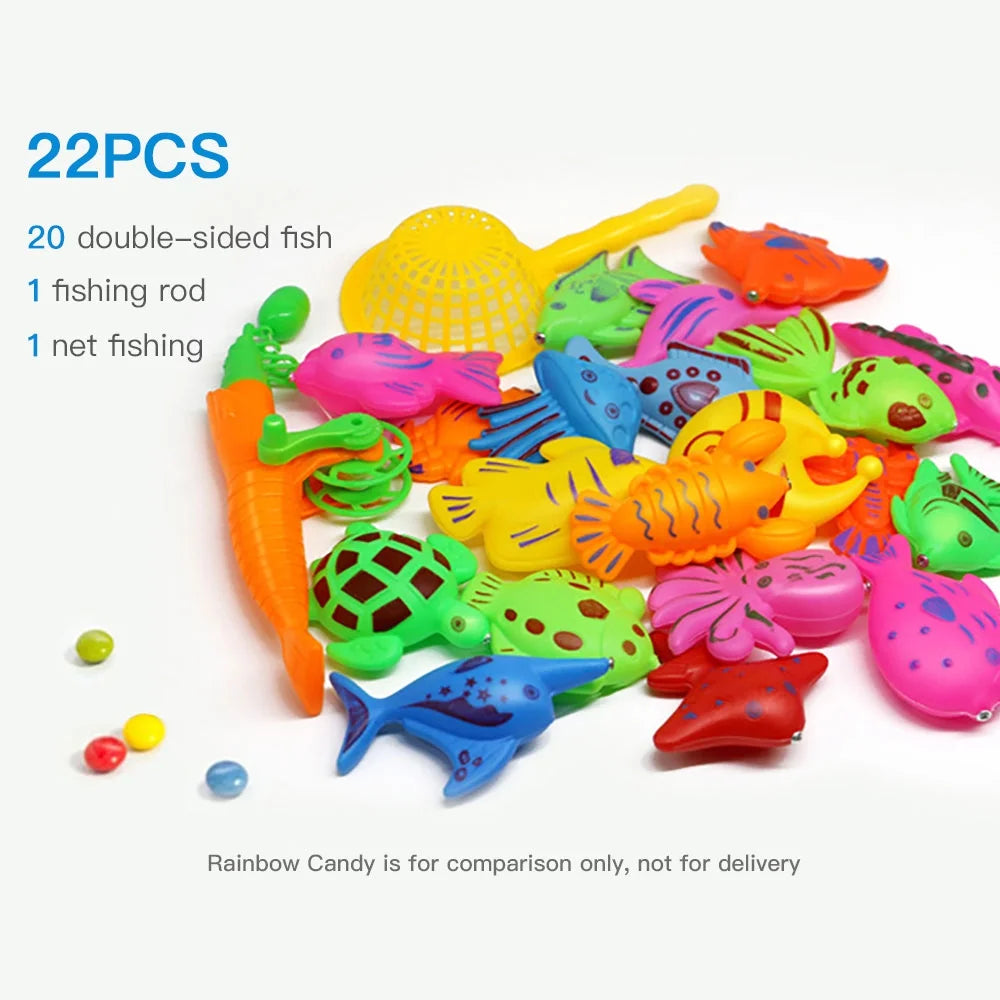 22 Pcs Magnetic Fishing Toys with Telescopic Fishing Rod Net N6185