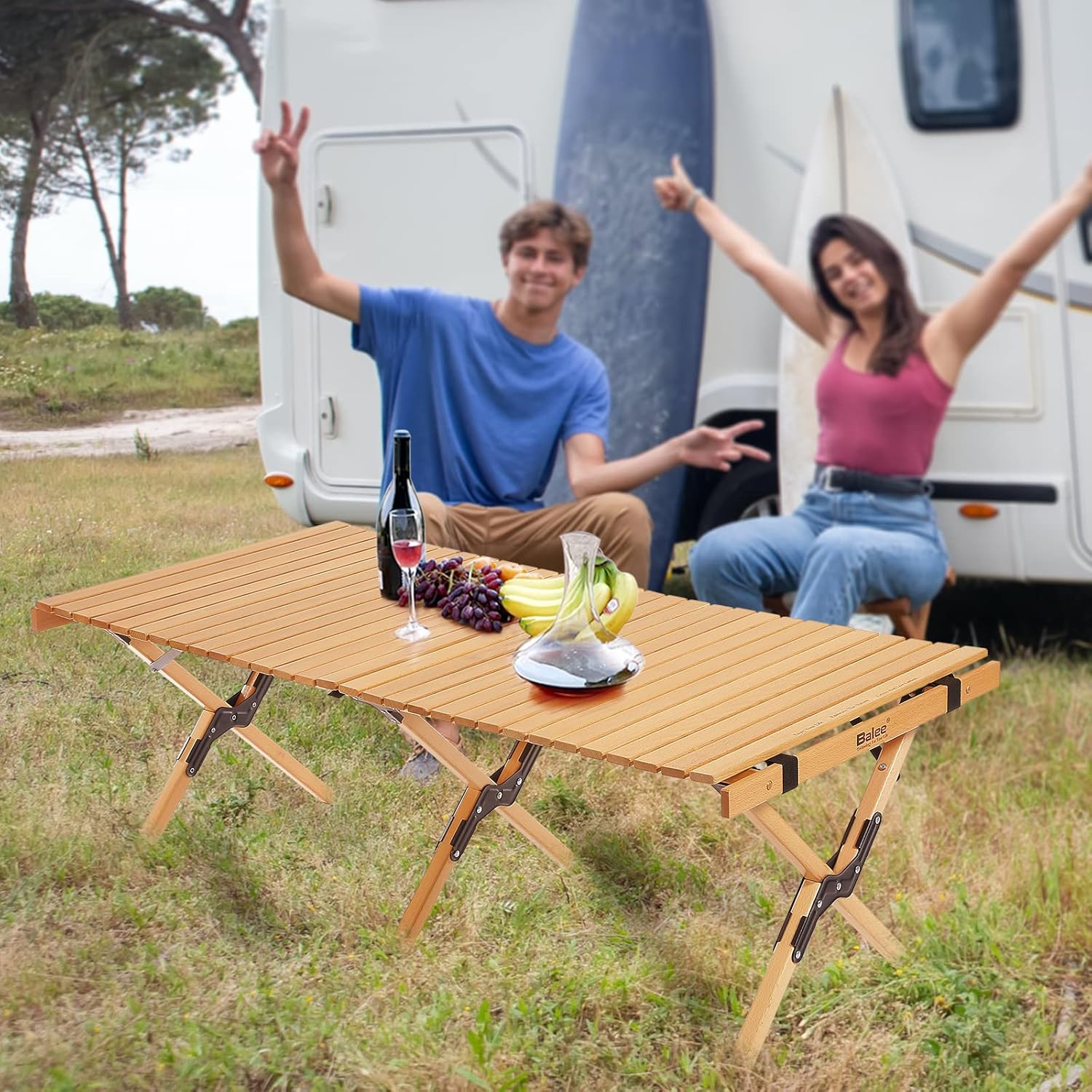 4ft Low Folding Solid Wood Picnic Table with Carry Bag X83166