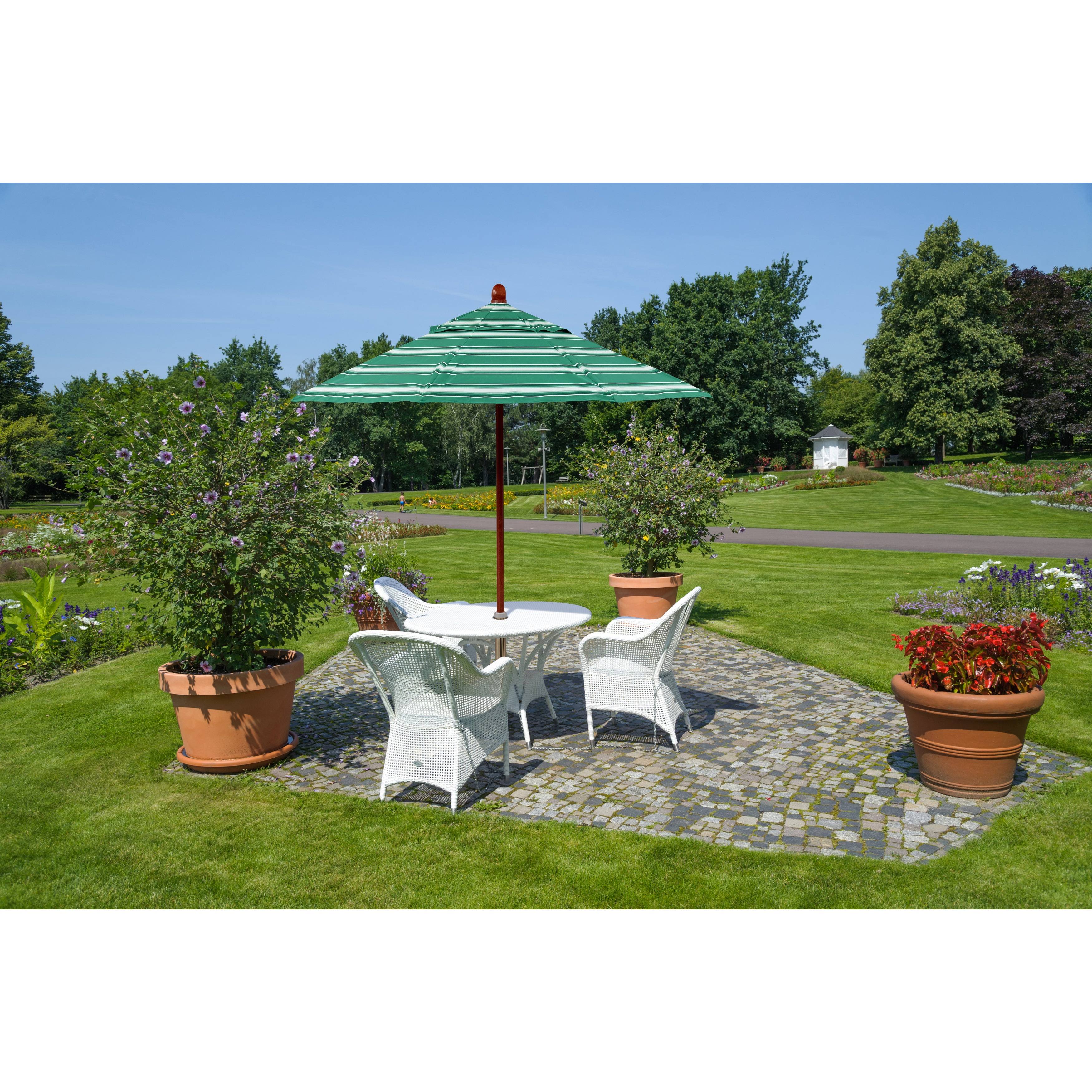 Blue 9 ft. Olefin Wood Market Umbrella O85250
