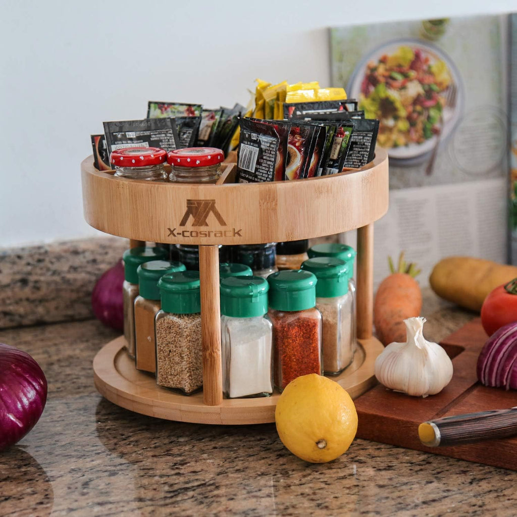 Bamboo 2-tier Lazy Susan Turntable Spice Rack Organizer G19056