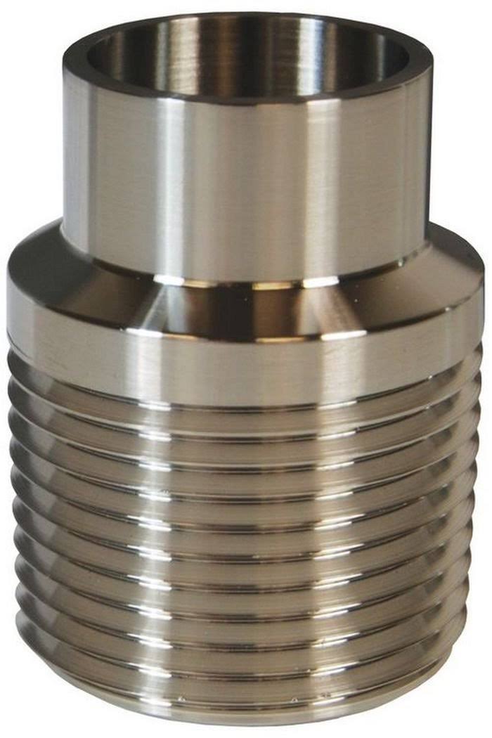 Unpolished Male NPT x Weld End Adapter, 304 Stainless Steel Y479389