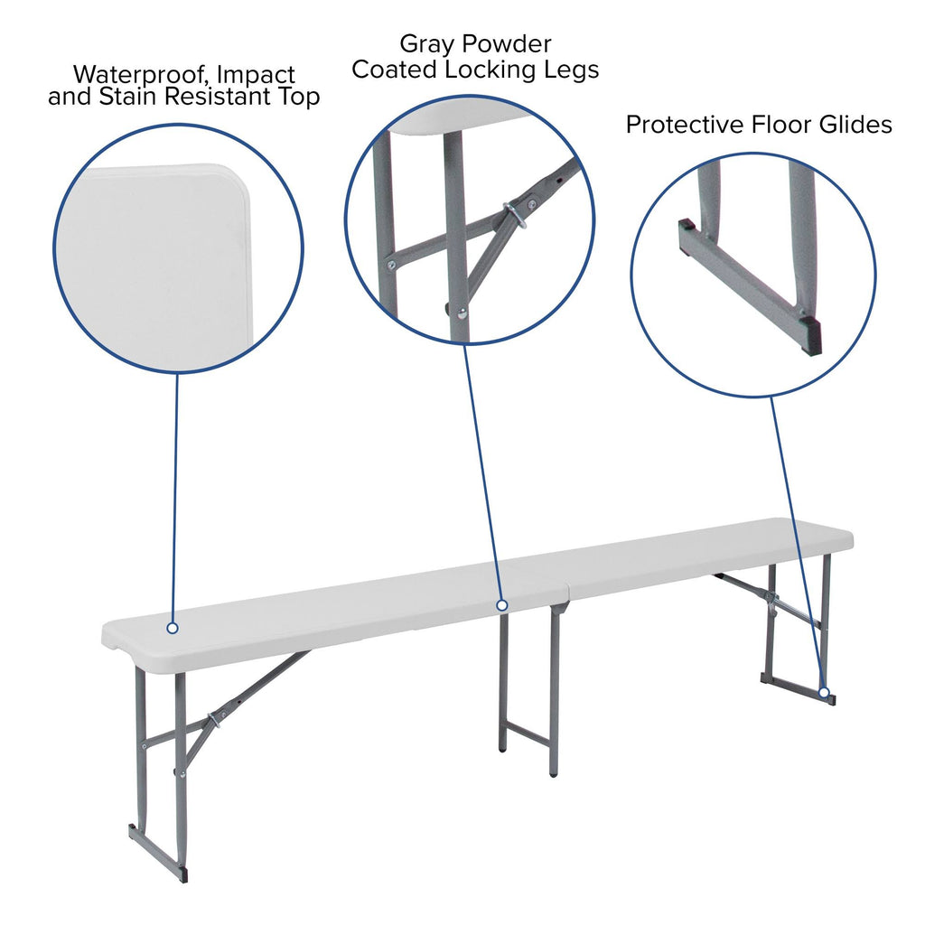 10.25 x 71 Inch Granite White Plastic Bench with Carrying Handle Q39863