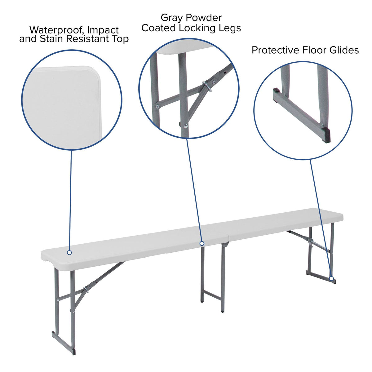 10.25 x 71 Inch Granite White Plastic Bench with Carrying Handle Q39863