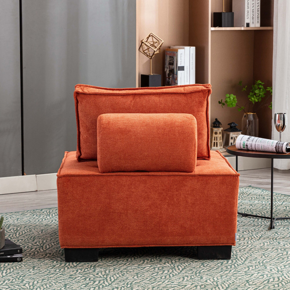Modern Fabric Armless Modular Sofa Ottoman Orange B82800