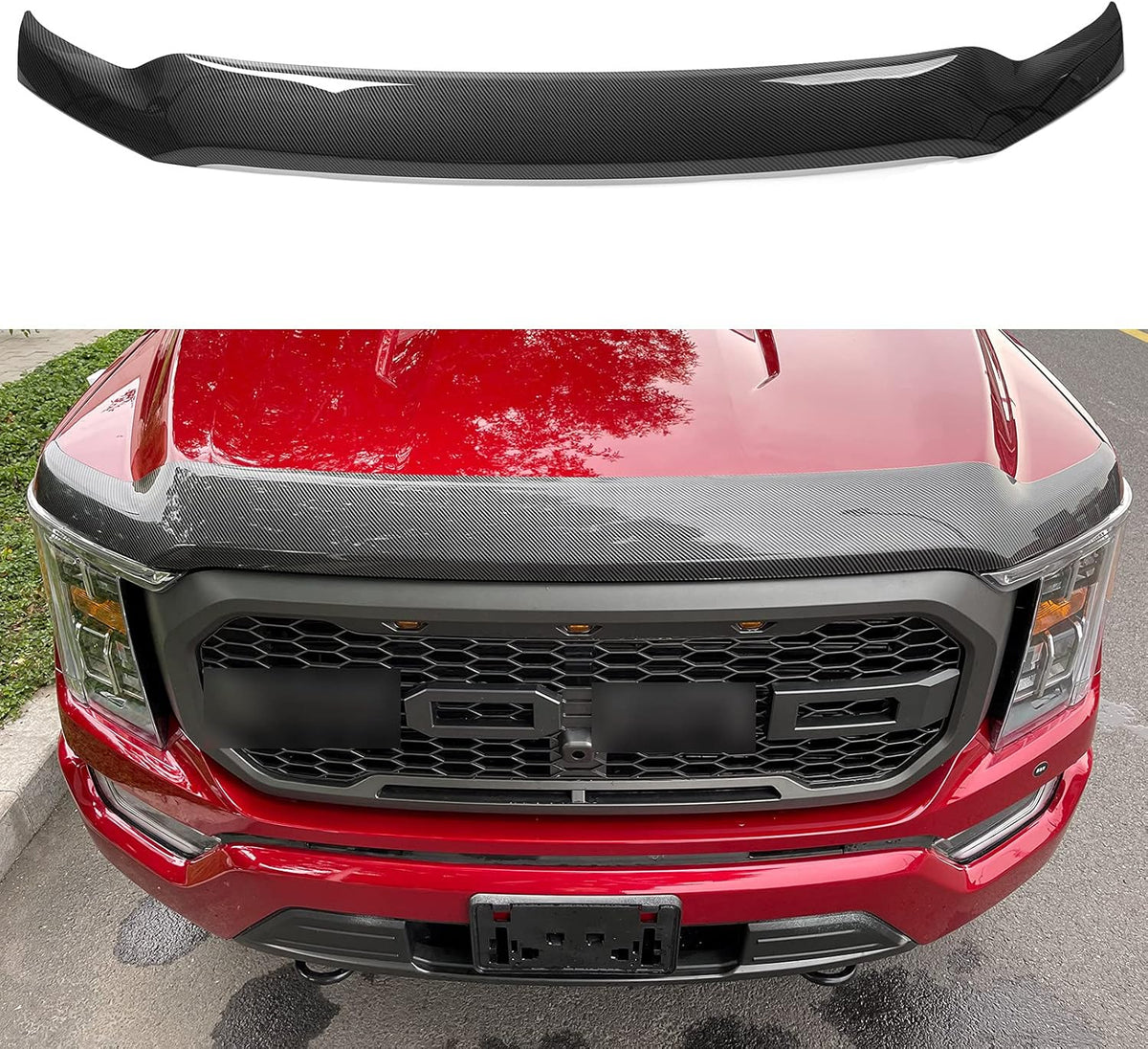 Glossy Carbon Fiber Hood Deflector for Ford F150 S5344