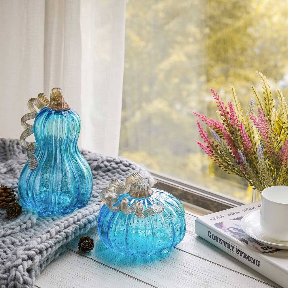 Blue Glass Pumpkin Decor Z73651