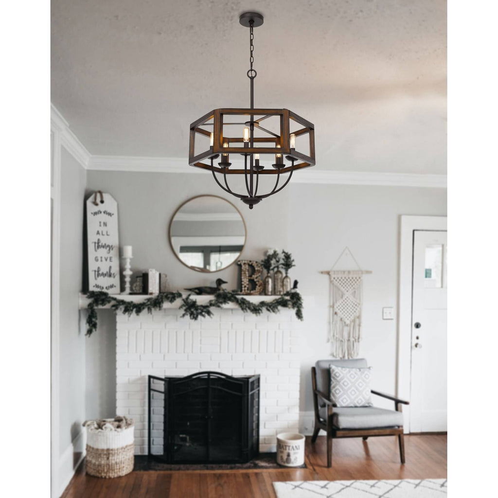 Oak Toned Rubber Wood Chandelier C78895