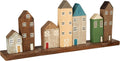 Multicolored Hand-Carved Mango Wood Village on Tray R601541