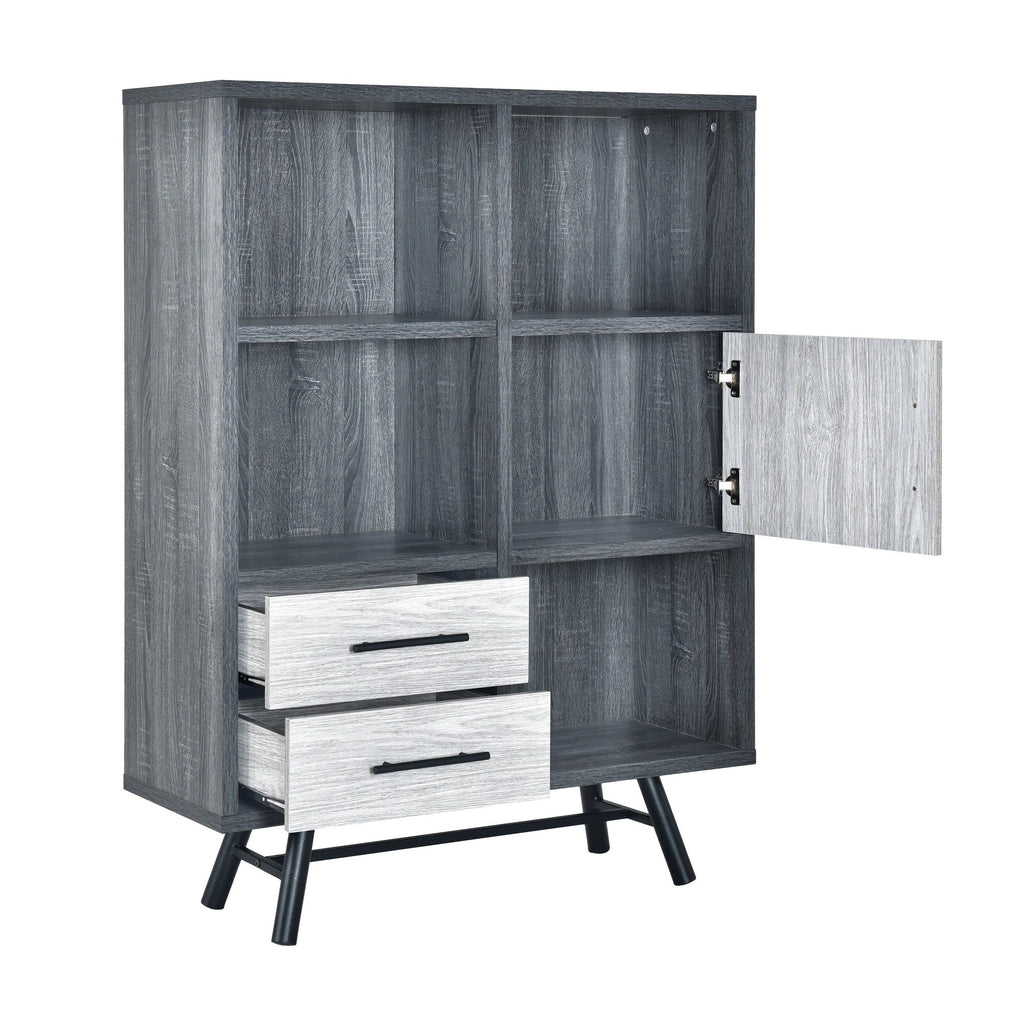 6 Shelf Cabinet Brown Oak Matte Black O733