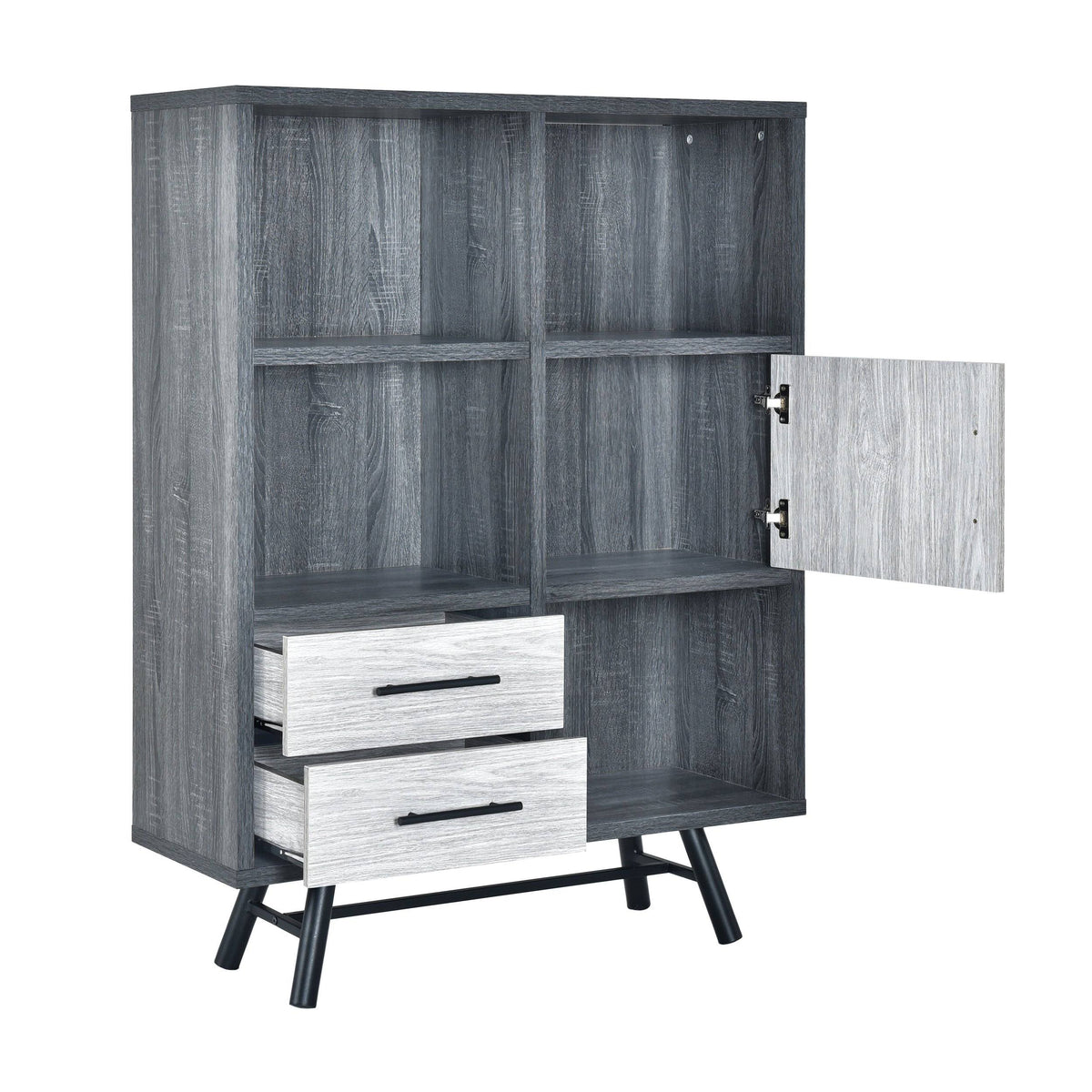 6 Shelf Cabinet Brown Oak Matte Black O733