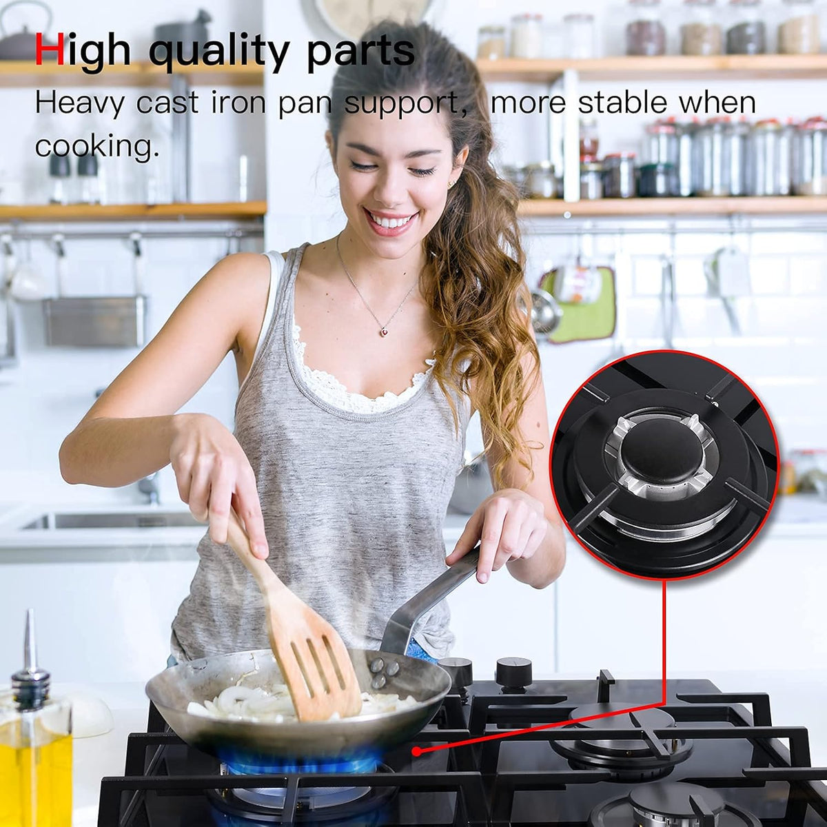 24 Inch Built-in Gas Cooktop, 3 Burner, Black Tempered Glass B27687