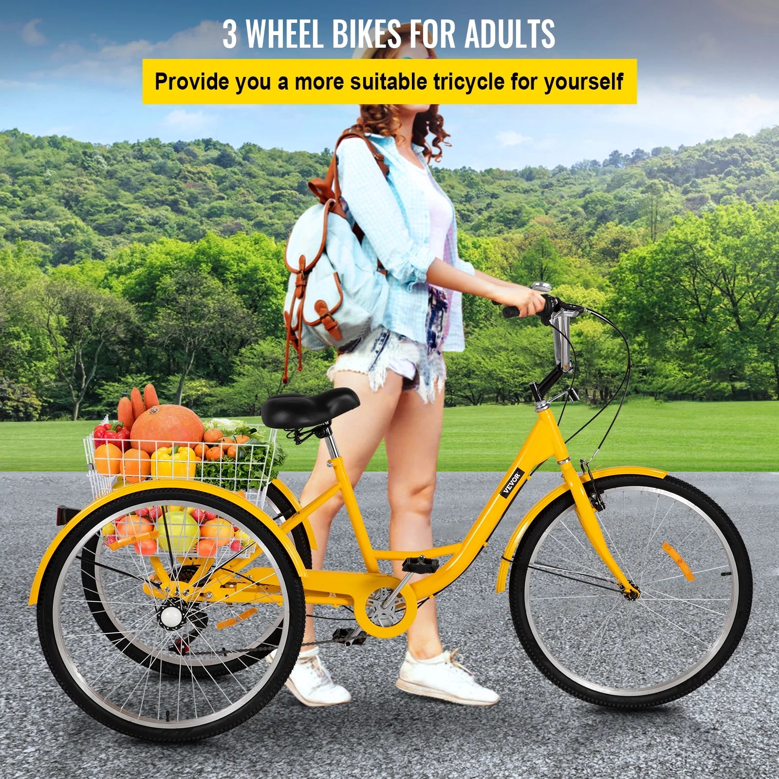 Adult Tricycle 26 inch 7-Speed 3 Wheel Cruiser Bike with Basket P825
