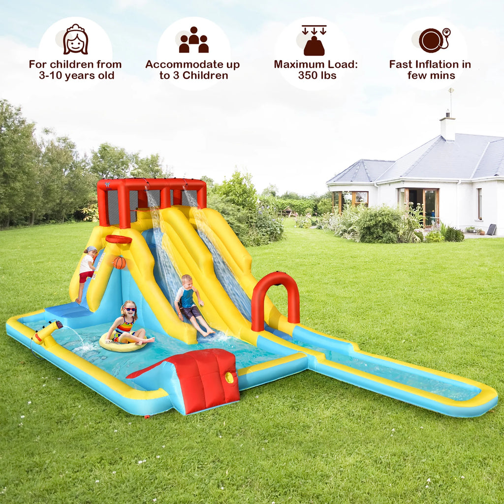 Inflatable Dual Slide Water Park Climbing Bouncer with 735W Blower Q847