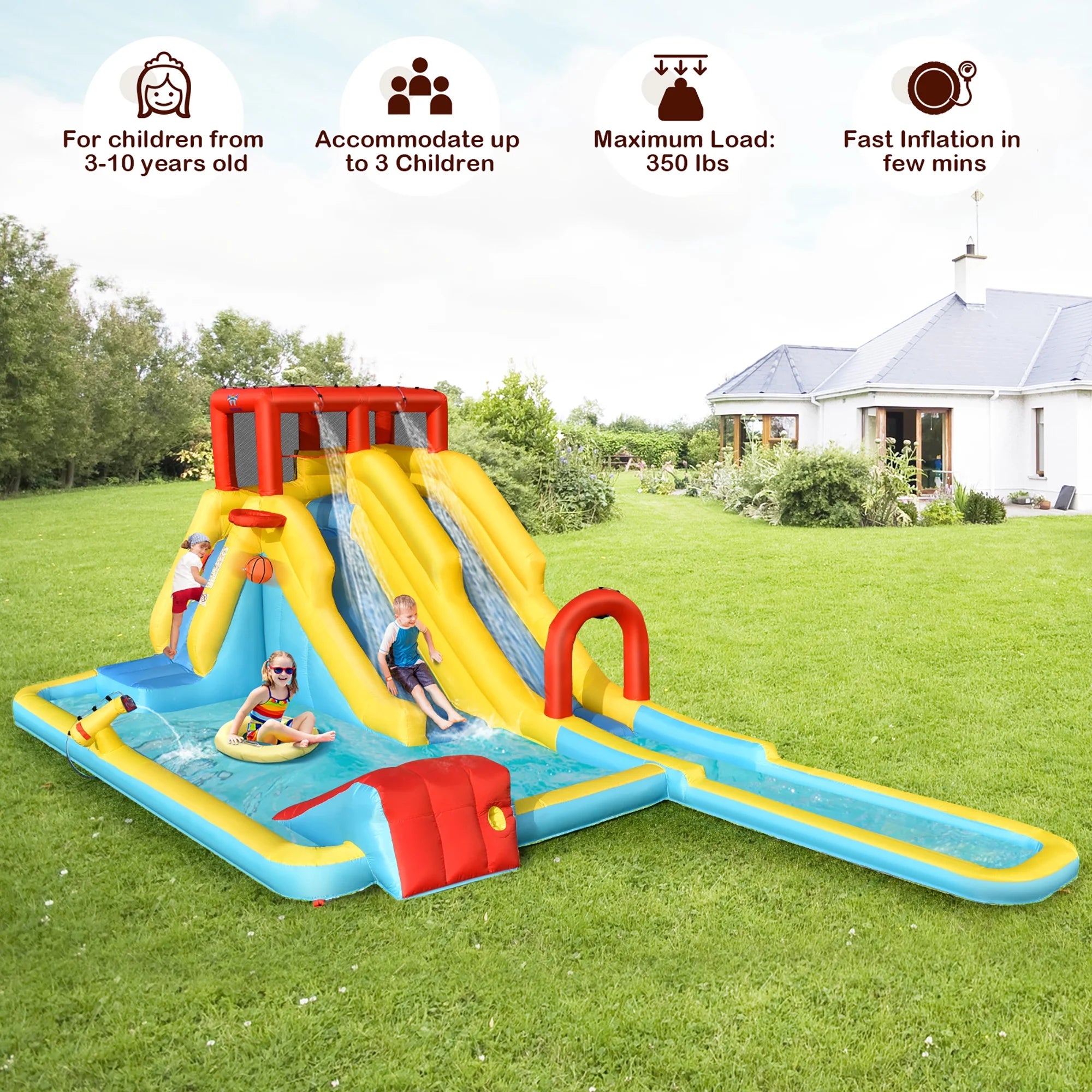 Inflatable Dual Slide Water Park Climbing Bouncer with 735W Blower Q847