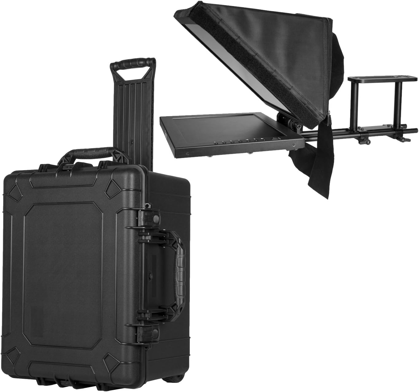 15-inch Teleprompter with Rolling Case, Adjustable Glass Frame - Black C1554