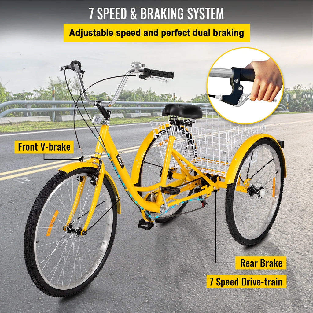 Adult Tricycle 26 inch 7-Speed 3 Wheel Cruiser Bike with Basket P825