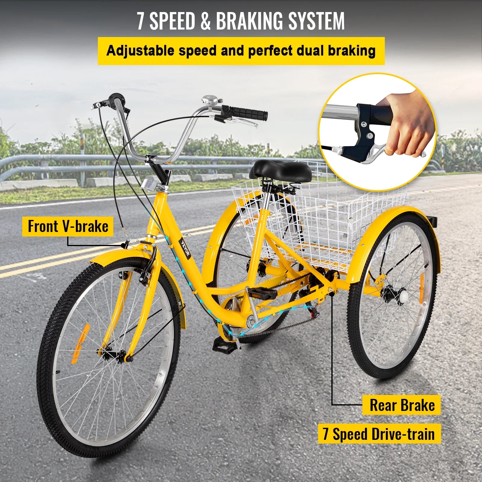 Adult Tricycle 26 inch 7-Speed 3 Wheel Cruiser Bike with Basket P825