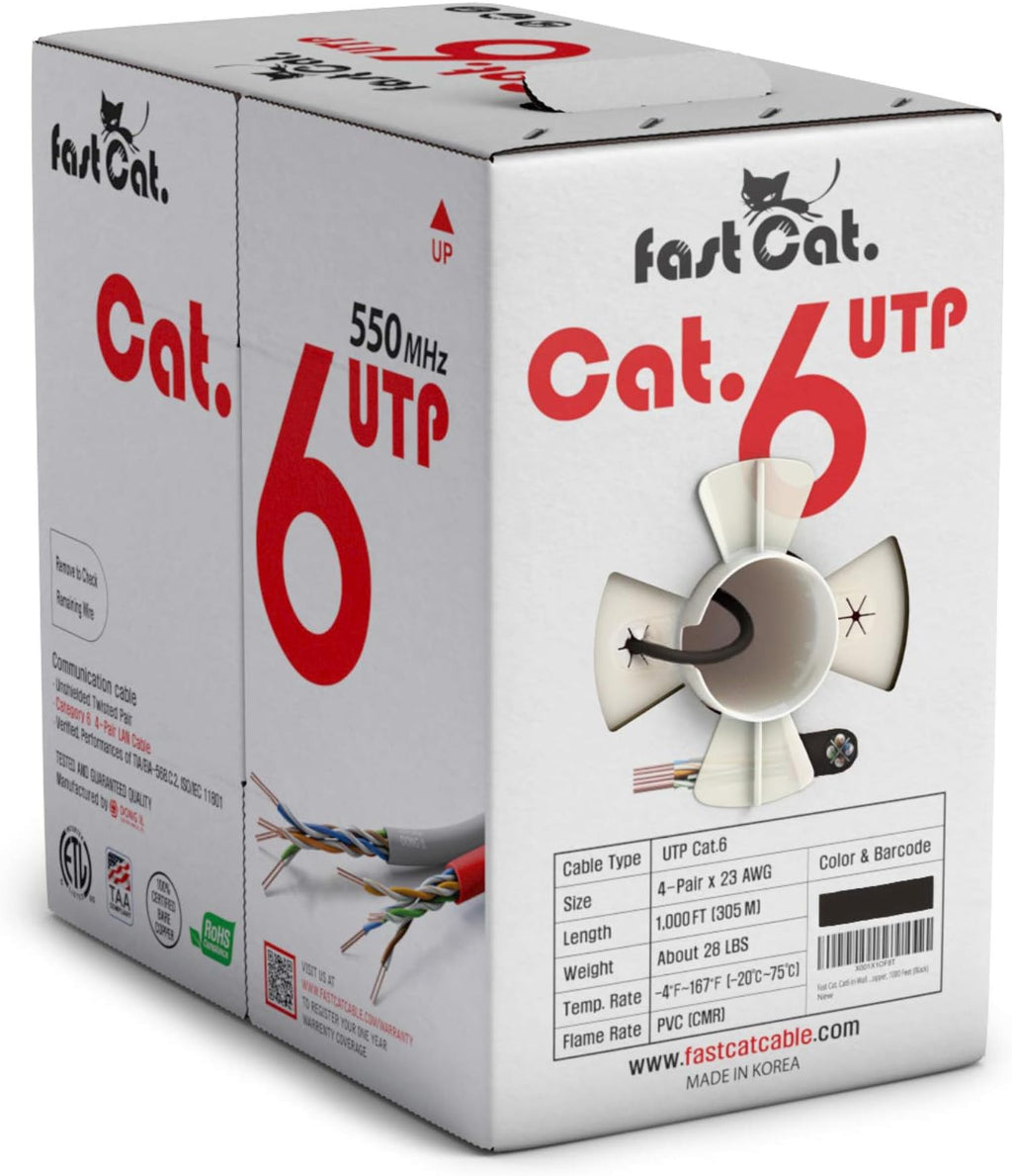 Cat6 Ethernet Cable 1000ft - 23 AWG CMR Solid Bare Copper UTP LAN Cable (Red) K9754