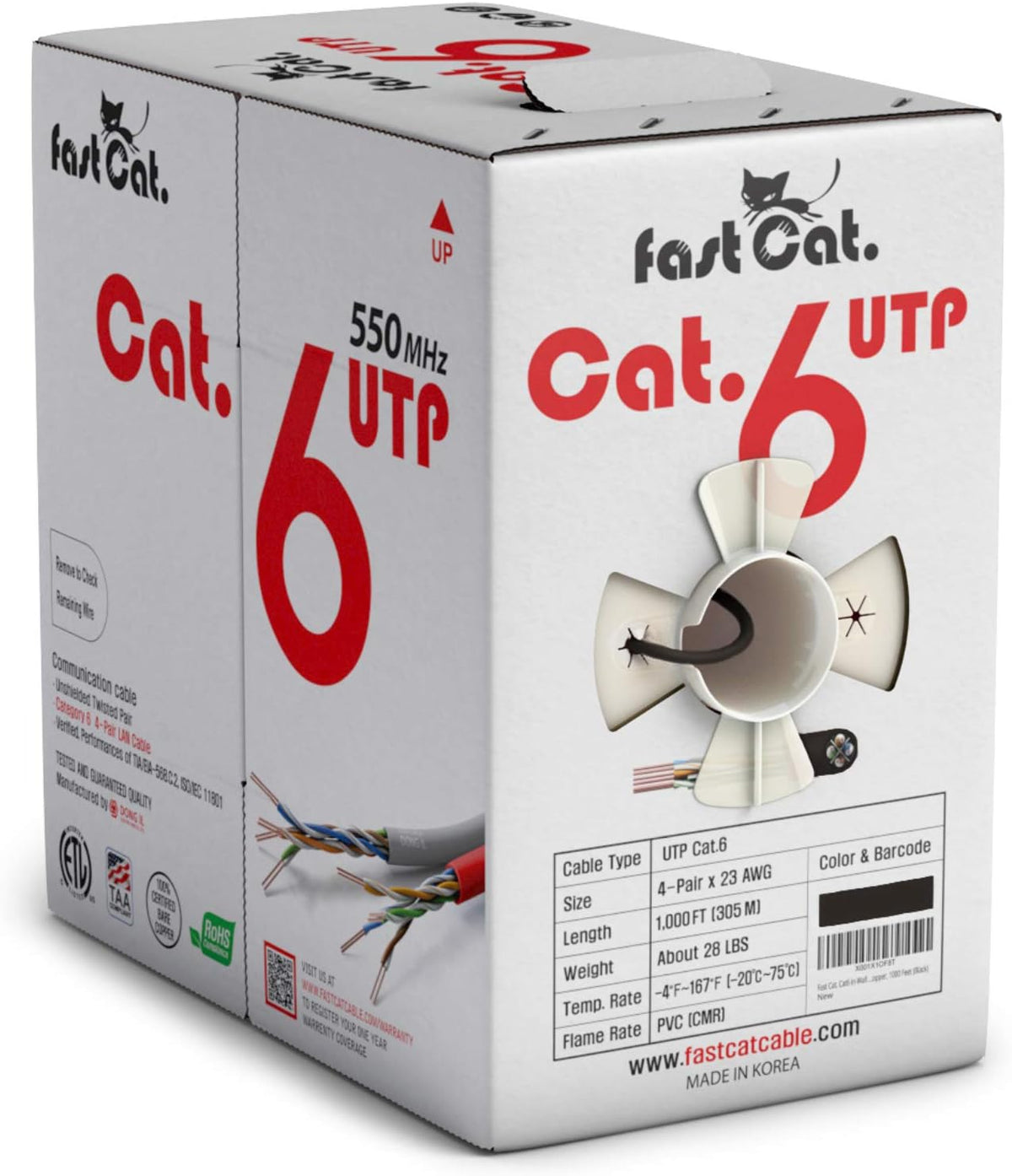 Cat6 Ethernet Cable 1000ft - 23 AWG CMR Solid Bare Copper UTP LAN Cable (Red) K9754
