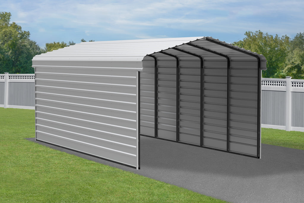 Galvanized Steel Carport Kit with 2-Sided Enclosure G1609