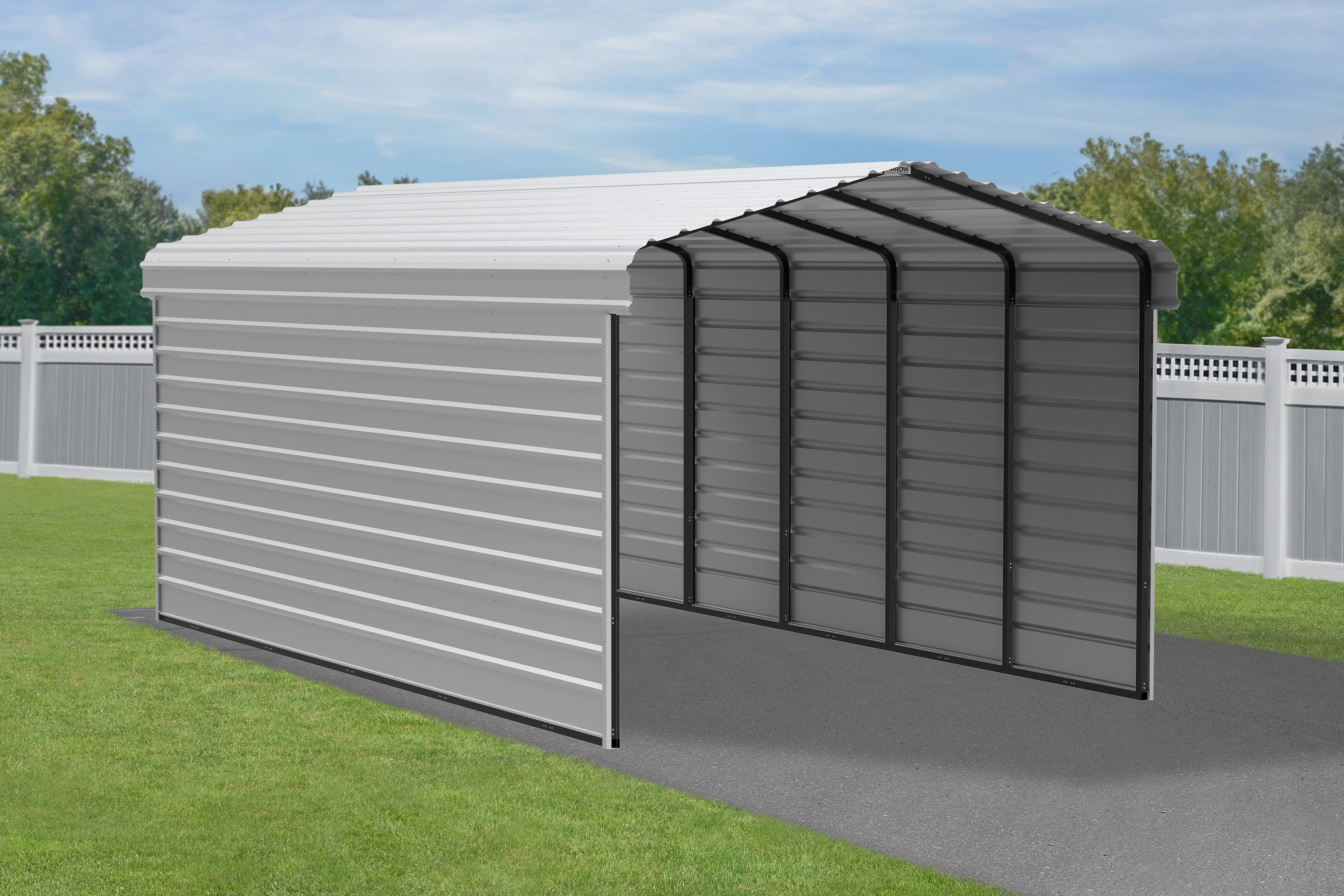 Galvanized Steel Carport Kit with 2-Sided Enclosure G1609
