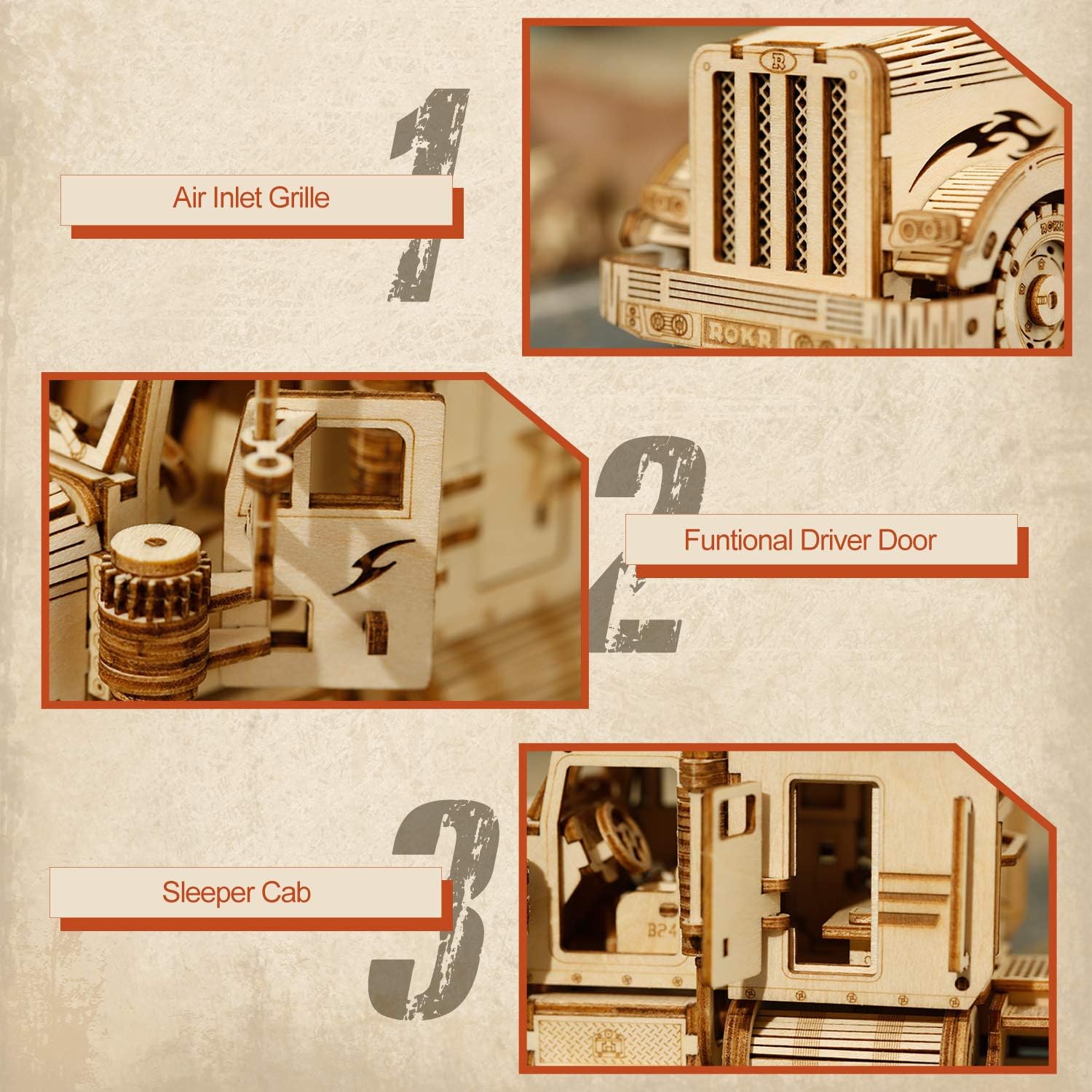 3D Wooden Puzzles Mechanical Models Kits (Heavy Truck) Pack of 2 F553
