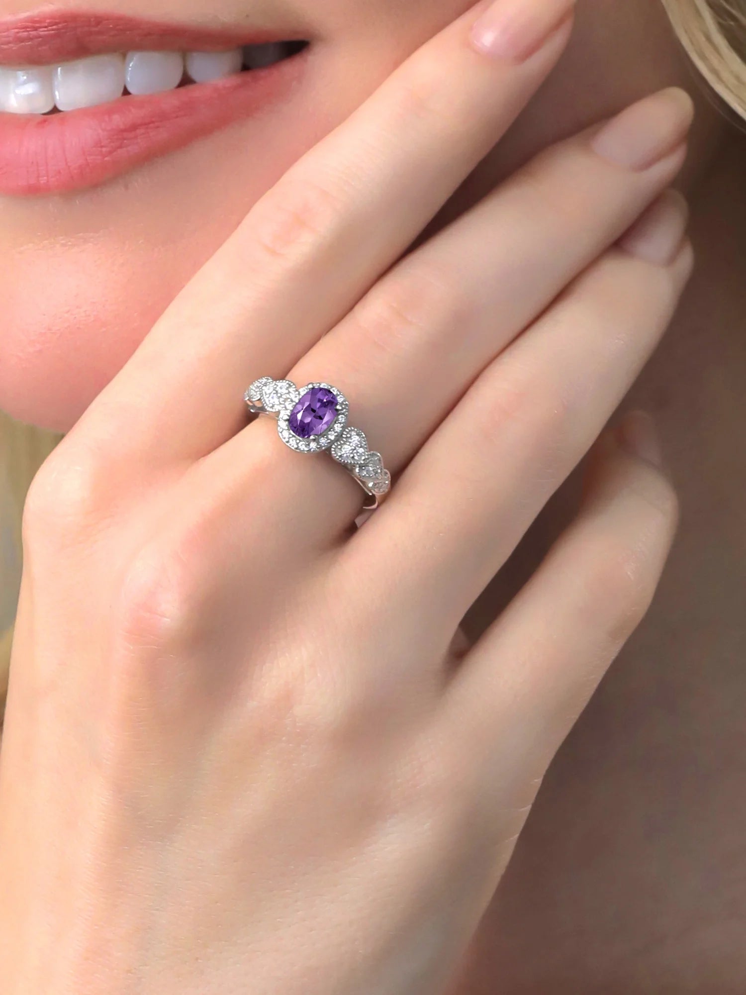 925 Sterling Silver Purple Amethyst Engagement Ring F53476
