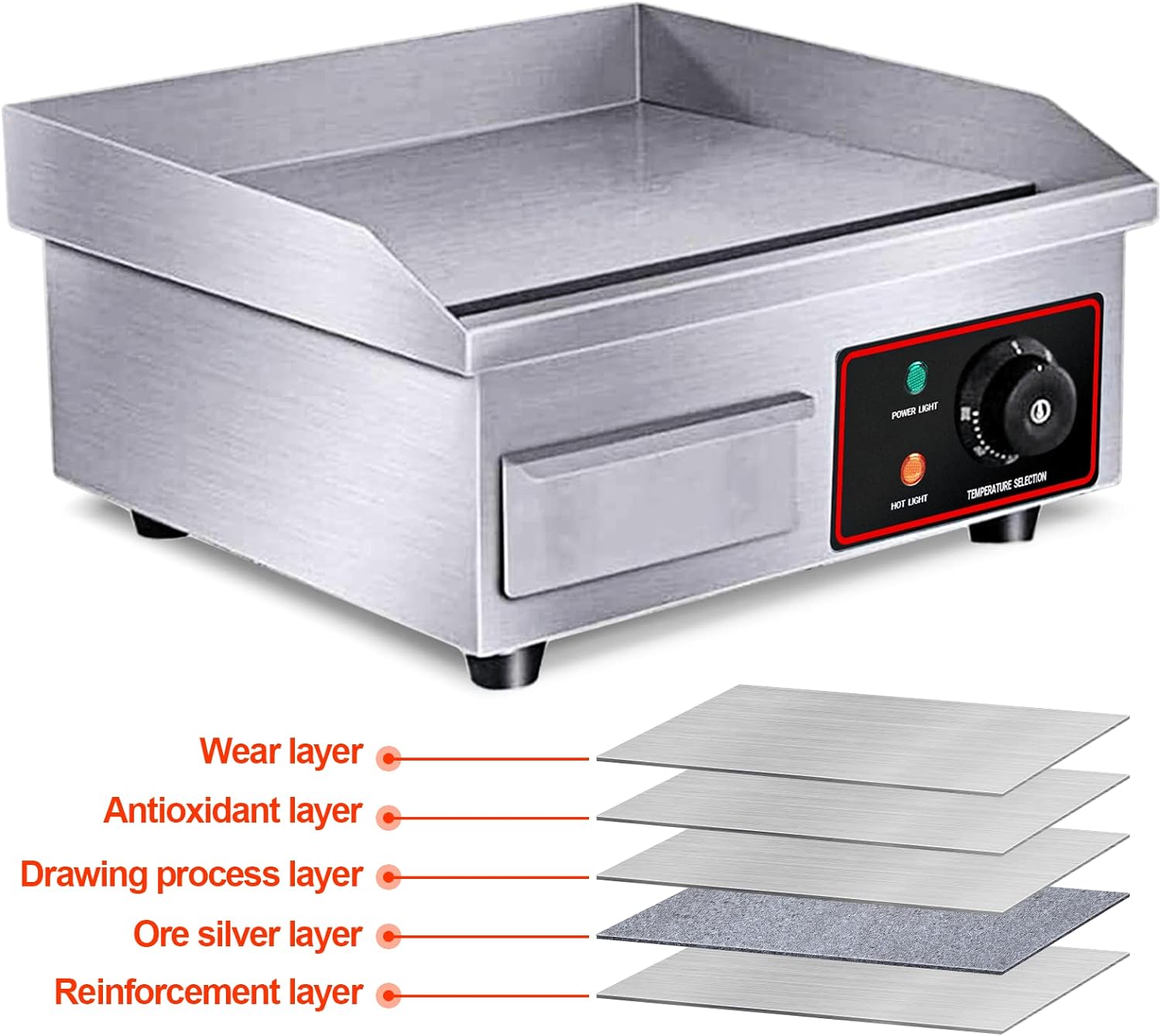 Electric Countertop Griddle Grill 3000W Stainless Steel V982208