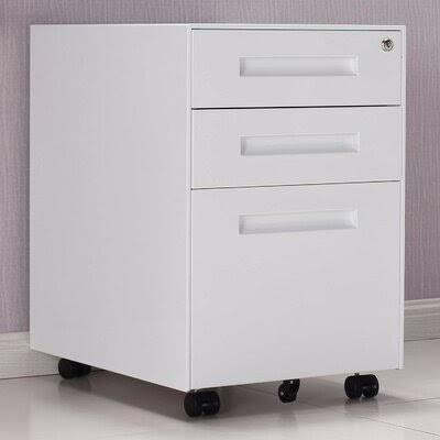 3-Drawer Mobile Metal File Cabinet White Y267860