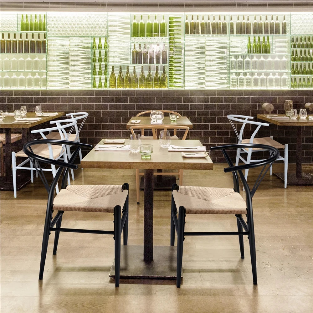 Set of 2 Black Metal Dining Chair with Y-Shaped Backrest X511378