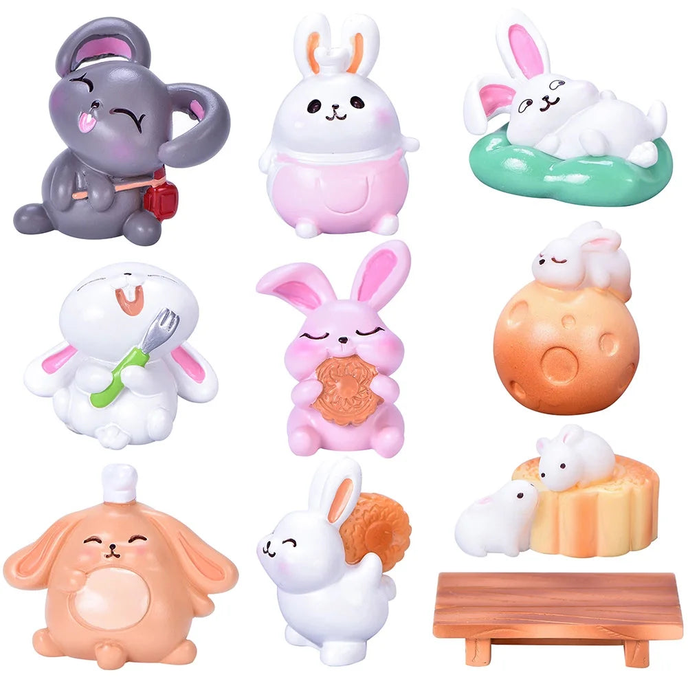 Resin Dollhouse Miniature Moon Cake Rabbit Ornaments P163