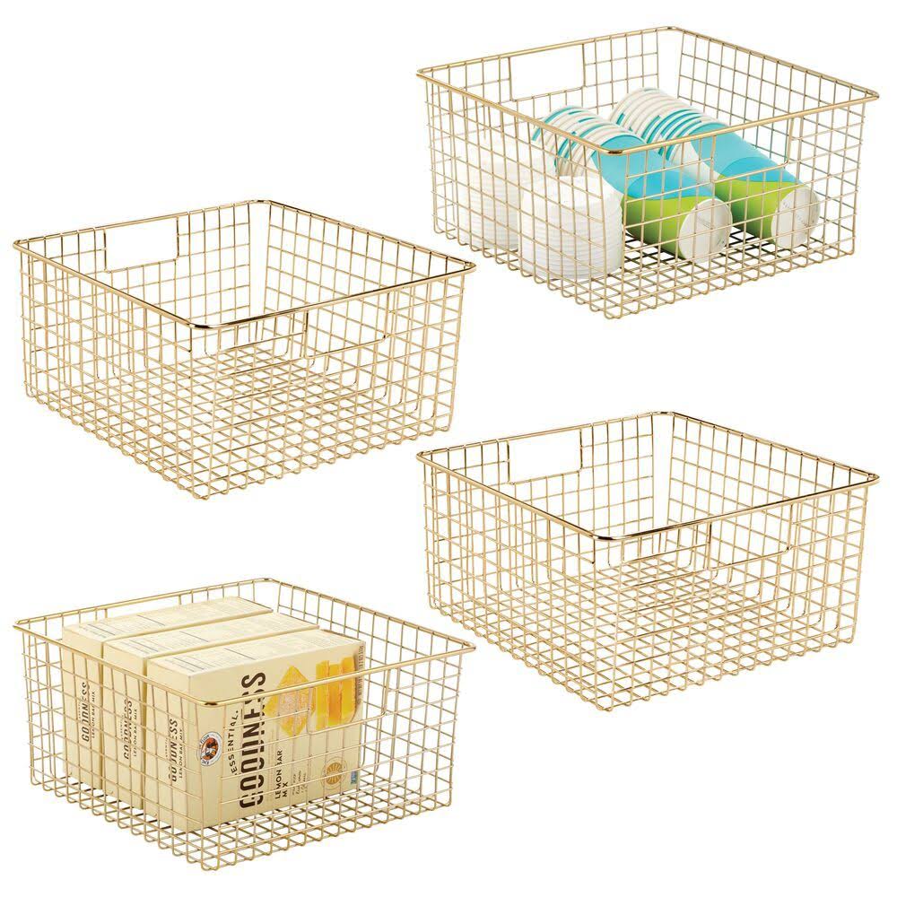4 Pack Metal Wire Food Storage Organizer Bin, Soft Brass C603