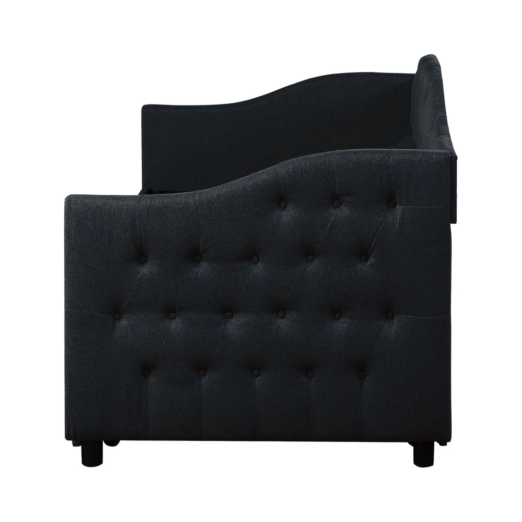 Dark Gray Wood Tufted Twin Size Daybed with Trundle S134