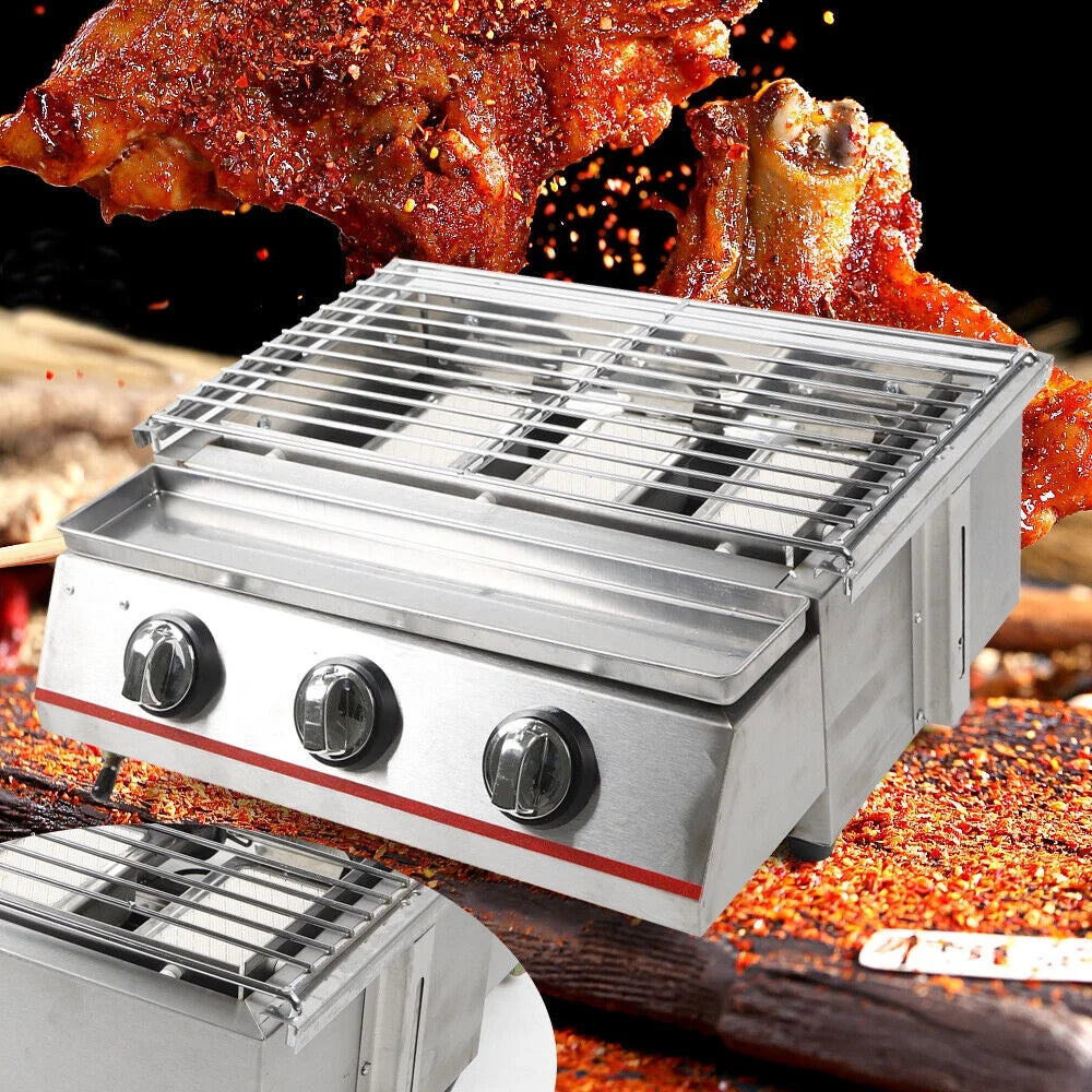 18.5" Stainless Steel 3 Burner Portable BBQ Grill M792