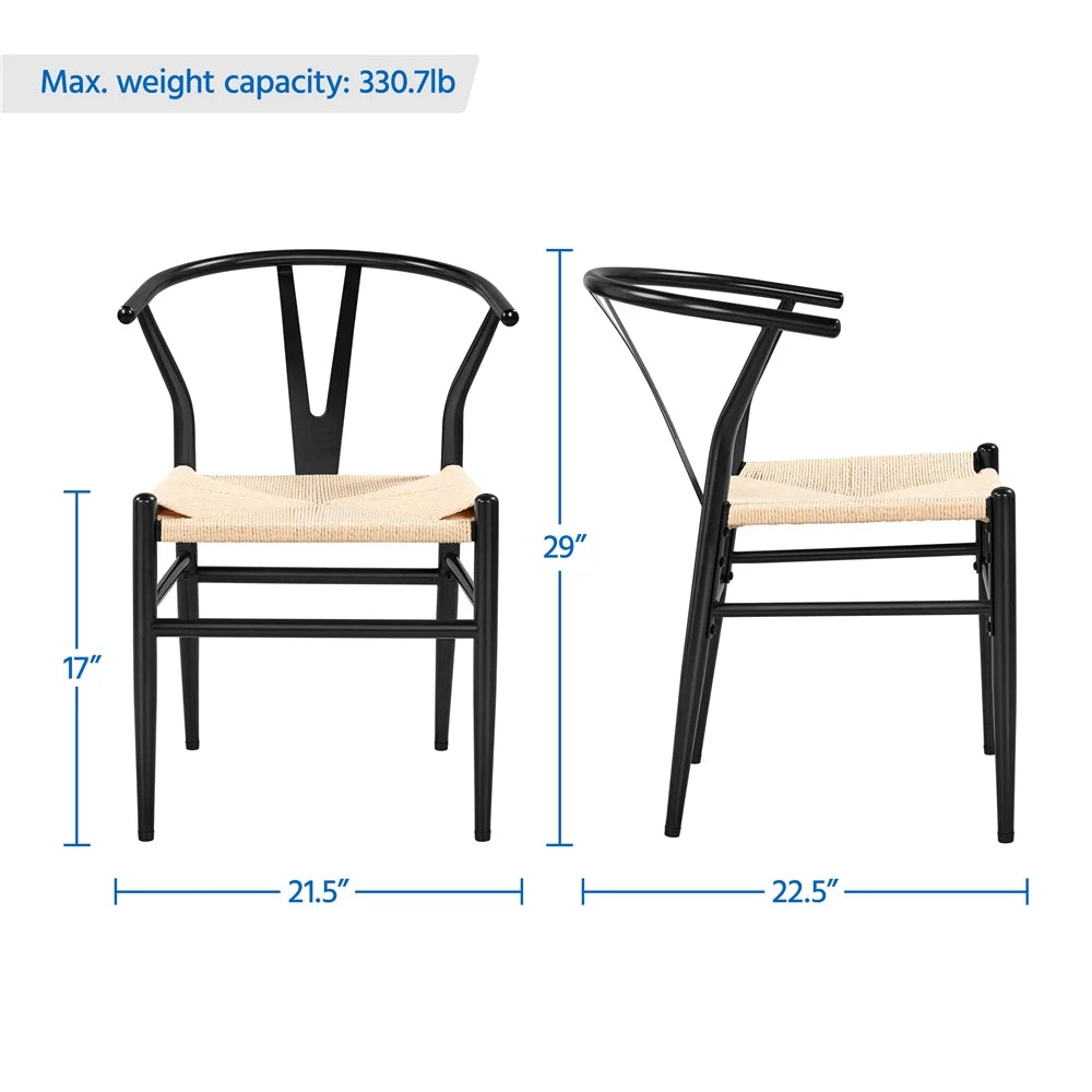 Set of 2 Black Metal Dining Chair with Y-Shaped Backrest X511378