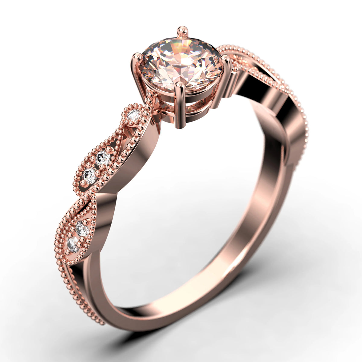 1.25 Carat Round Cut Morganite And Diamond Moissanite Engagement Ring in 925 Sterling Silver With 18k Rose Gold Plating K570521