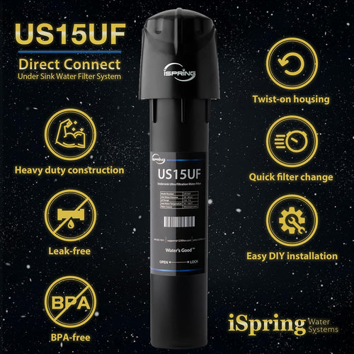0.01μm Under Sink Water Filter System, 15K Gal, Black O387245